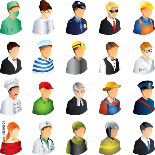 people occupations icons detailed vector set