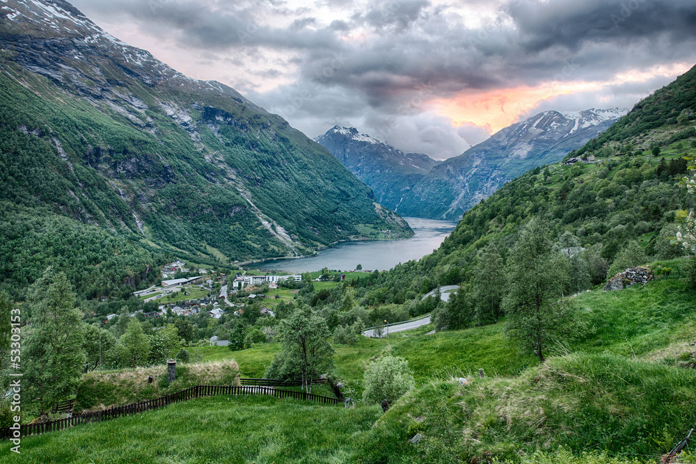 Beautiful fjord landscape in Geiranger, Norway