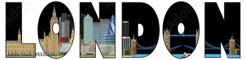 London Skyline Text Outline Color Illustration