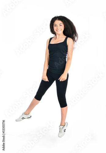 Jumping girl isolated on a white background