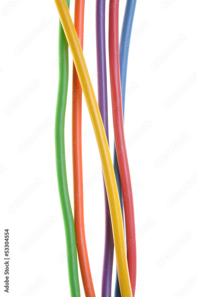 Bundles of electric computer cables on a white background Bundles of electric computer cables on a white background