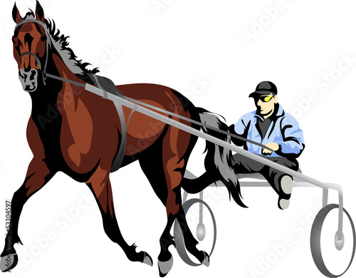 vector drawing of a rider in the running rocking drawn  trotter