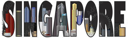 Singapore Skyline Text Outline Color Illustration