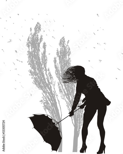 Female in the wind and poplars