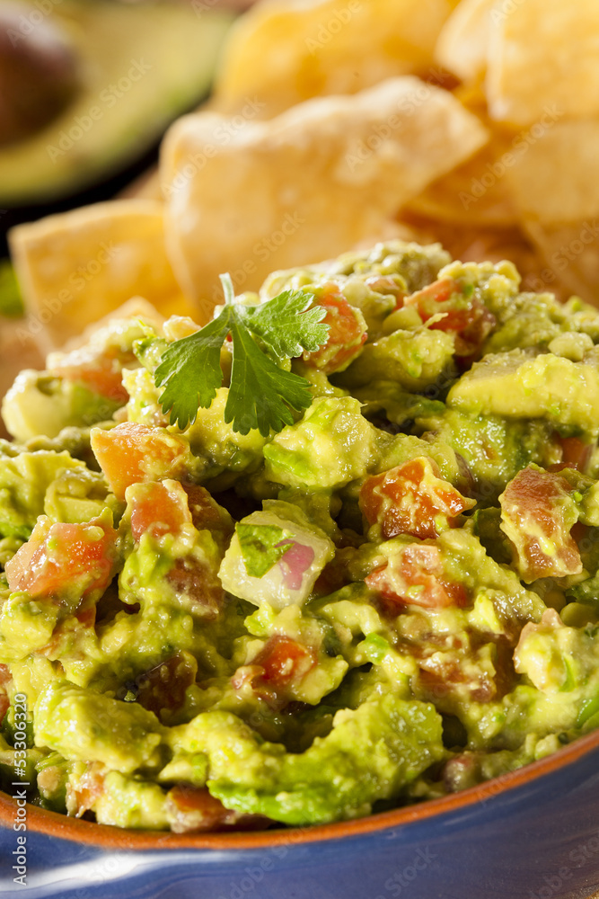 Homemade Organic Guacamole and Tortilla Chips