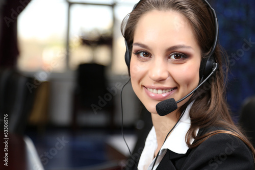 Call center operator at work.