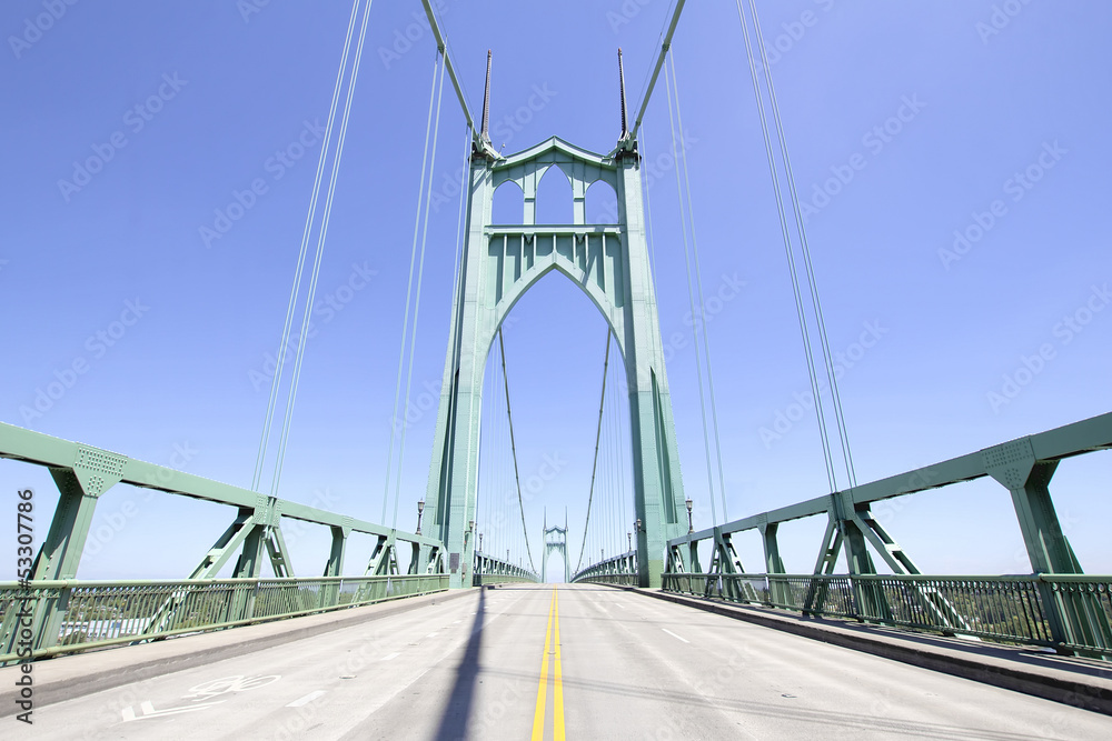 Fototapeta premium St Johns Bridge Against Clear Blue Sky