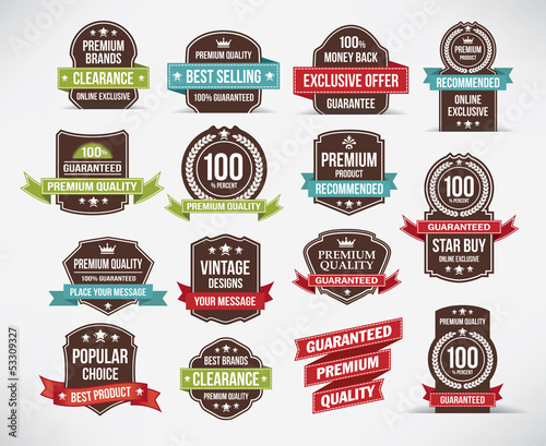 Vintage style retro labels and ribbon set. Vector design.