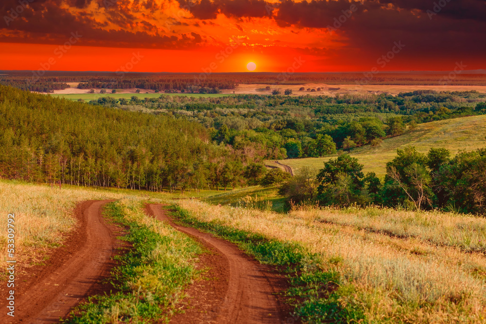 green landscape road grass field summer sky tree blue nature rur green landscape road grass field summer sky tree blue nature rur