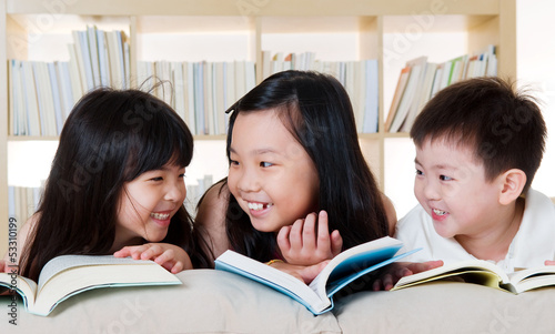 Asian kids reading