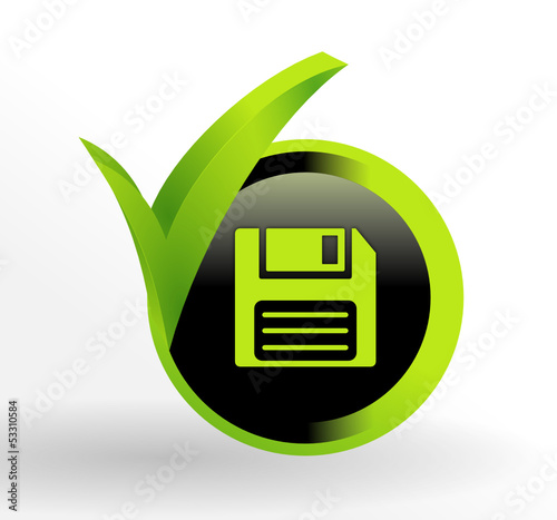 disquette sur bouton vert et noir