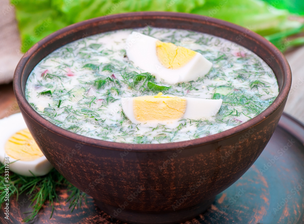 Cold vegetable kefir soup with eggs and greens Cold vegetable kefir soup with eggs and greens
