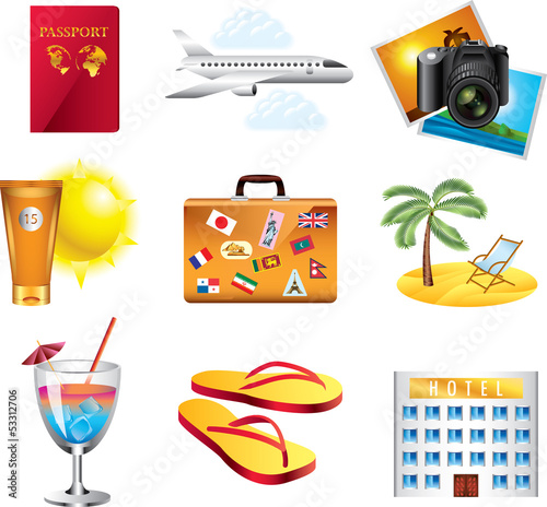vacation and travel icons detailed vector set