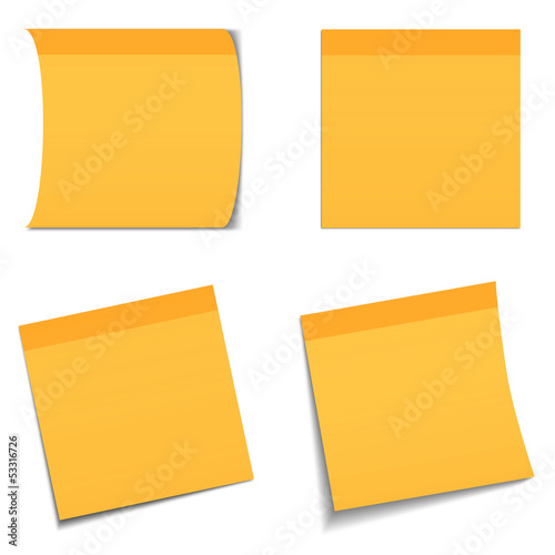 4 Orange Stick Notes on White Background