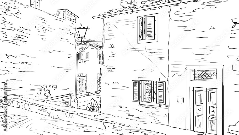 Street in Tuscany -sketch  illustration