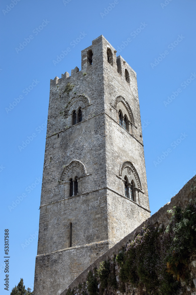 Tower of Catholic Church Chiesa Matrice in Erice. Sicily, Italy