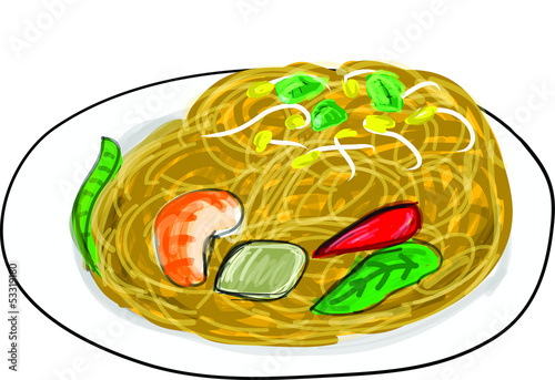 Thailand's national dishes, stir-fried rice noodles (Pad Thai)