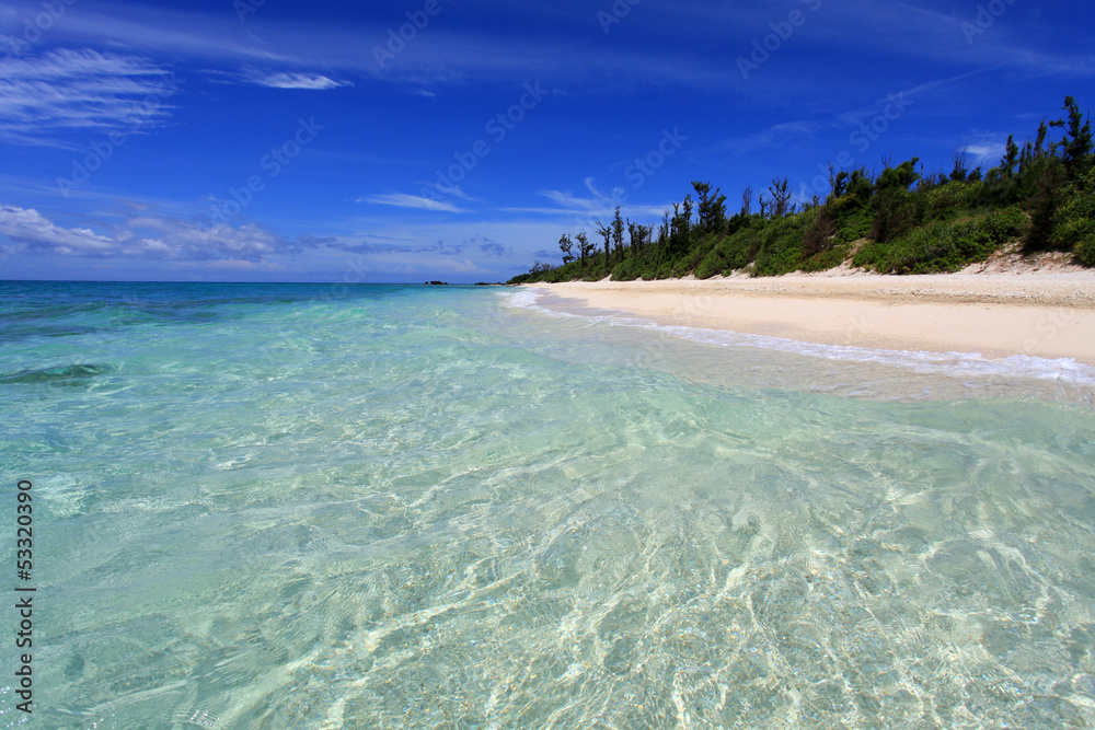 南国沖縄　透明な波の水納島