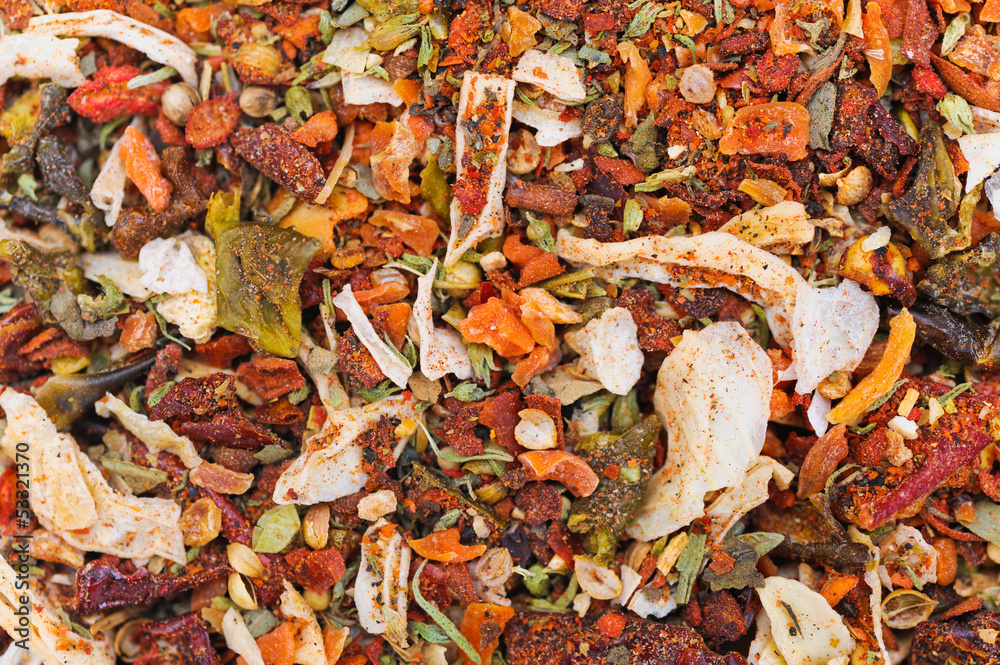 Many different spice background blend. Food texture