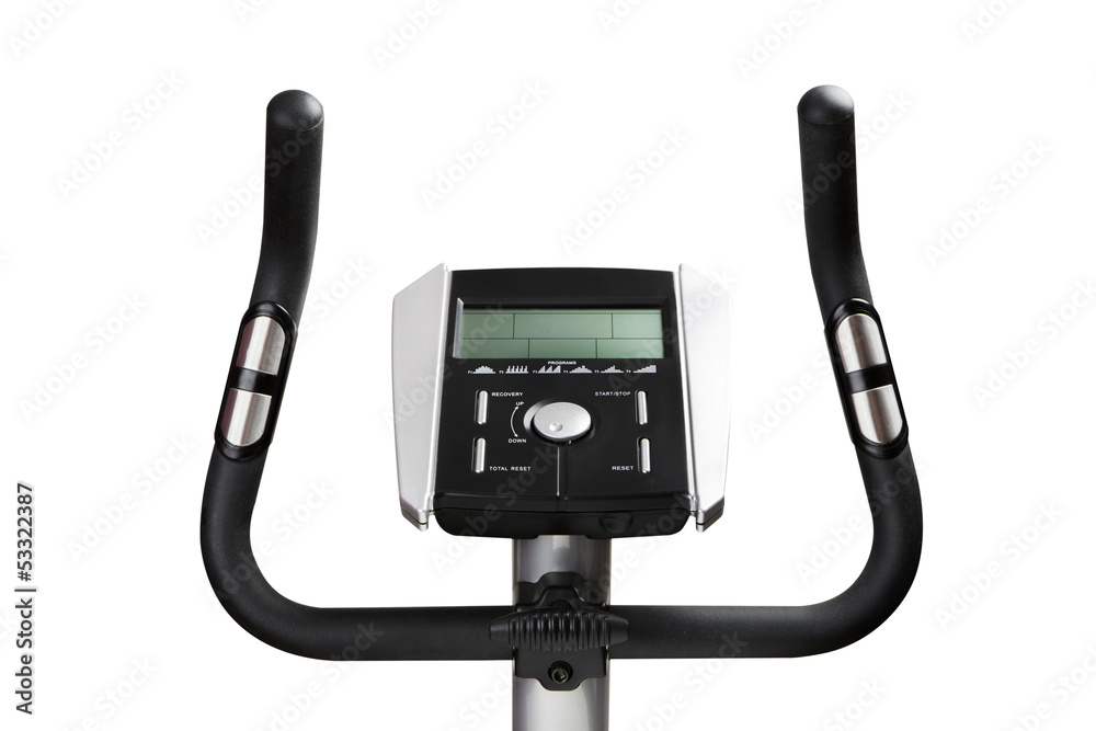 Close up of gym bicycle machine monitor Close up of gym bicycle machine monitor