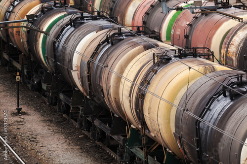 Trains of colorful oil tank wagons