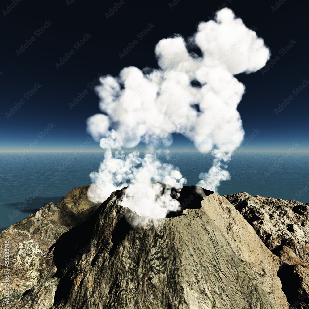 Volcanic eruption on the island