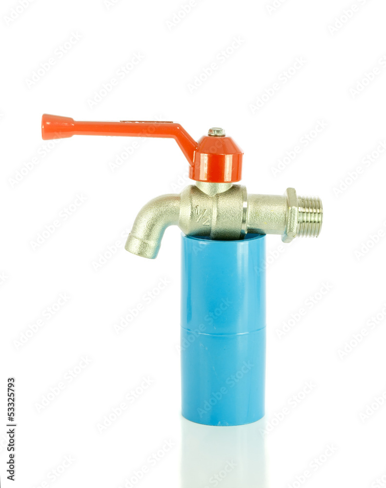 blue pvc pipe with valve isolated on white blue pvc pipe with valve isolated on white