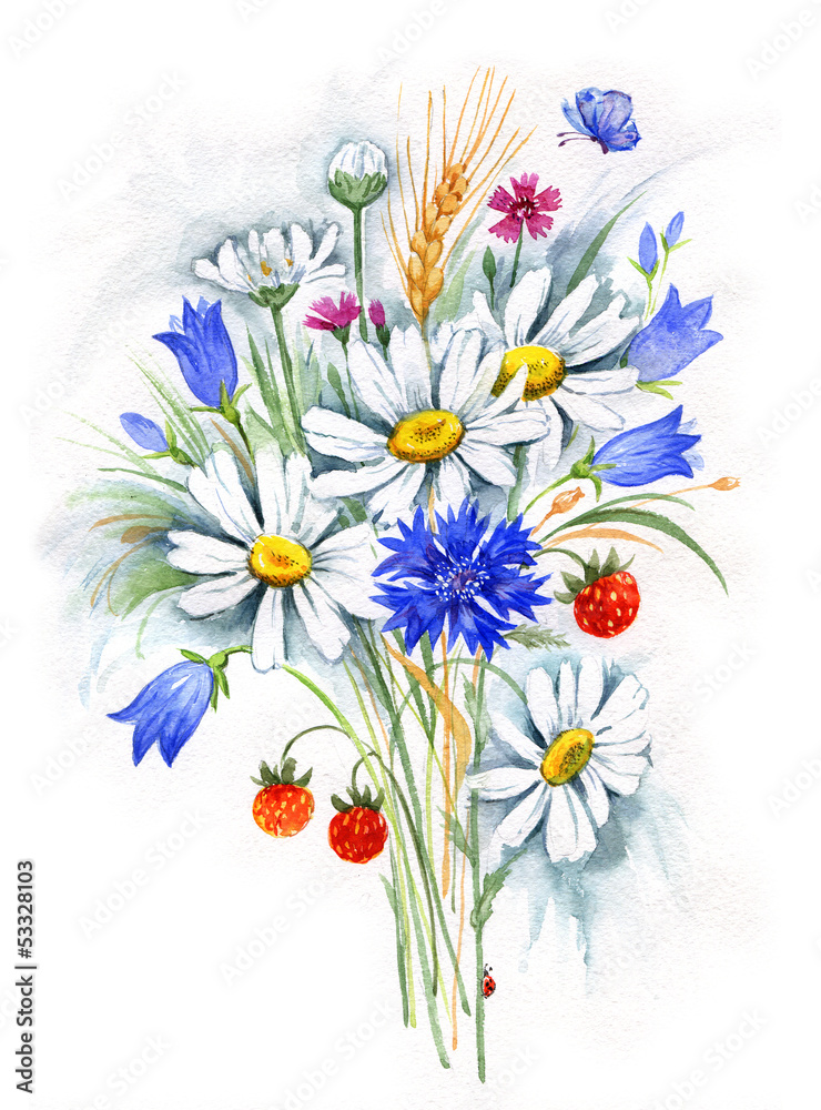 Watercolor bouquet of daisies