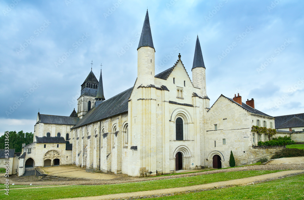 Fontevraud Abbey, west facade church. Loire Valley. France.
