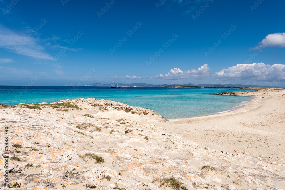 Illetes beach in Formentera island, Mediterranean sea, Spain