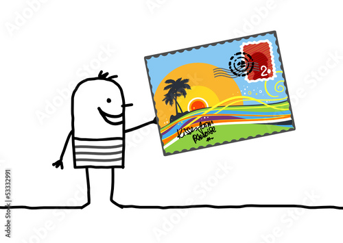 man & postcard