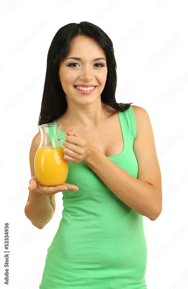 Girl with fresh orange juice isolated on white Girl with fresh orange juice isolated on white