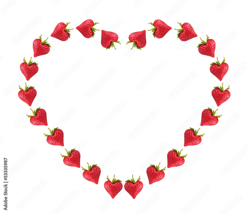 Sweet strawberries in heart-shaped isolated on white