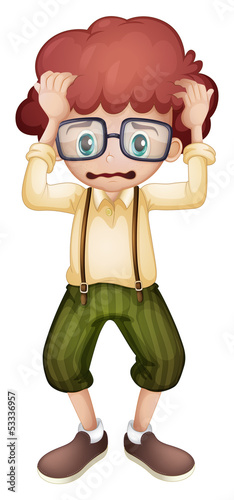A boy with a worried face