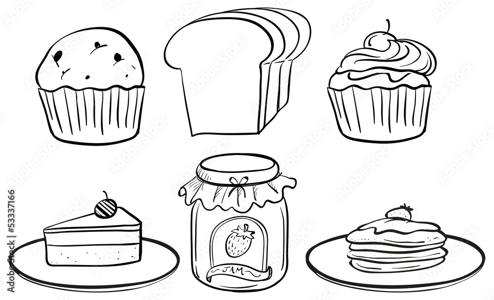 Doodle sets of different foods for snacks