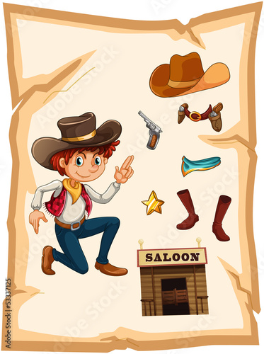A poster with a cowboy and a saloon bar