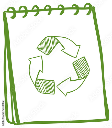 A notebook showing the recycle signs