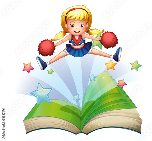 A book with an image of a cheerdancer dancing
