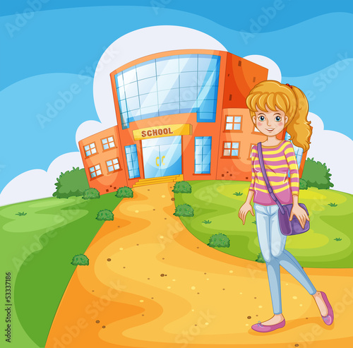 A girl going to the school
