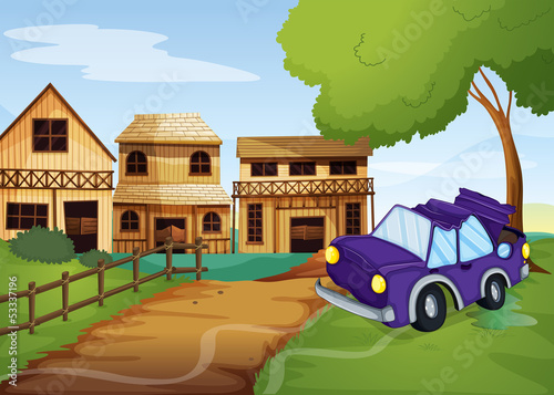 A car accident at the pathway going to the farm