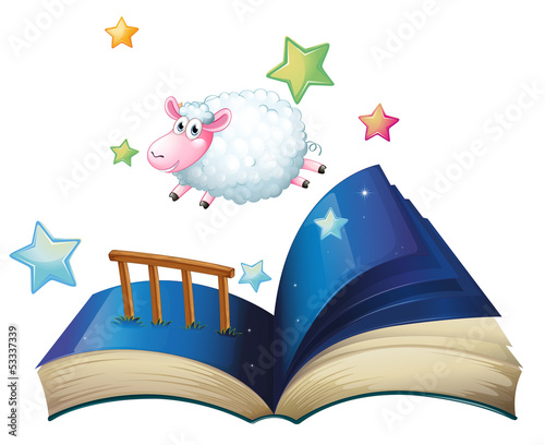 A book with a sheep jumping