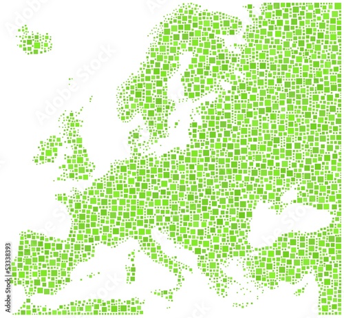 Decorative map of Europe in a mosaic of green squares