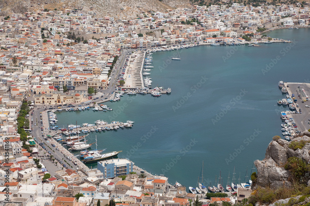 Blick auf den Hafenort Pothia, Kalymnos