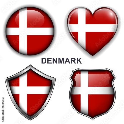 Denmark flag icons, vector buttons.
