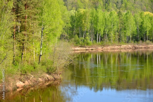 Gauja river in spring morning in Sigulda, Lativa photo