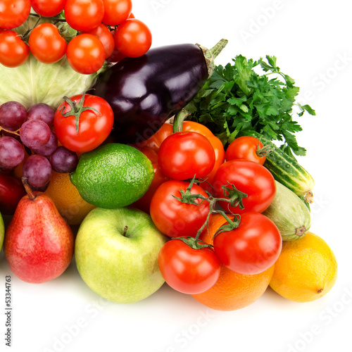 set of fruits and vegetables isolated on white background