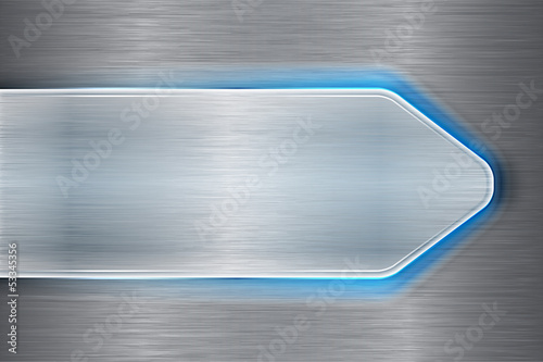 Brushed metal arrow with blue laser light on brushed metallic ba
