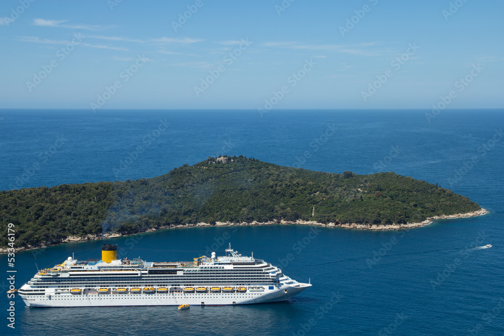 cruise ship and island in the sea