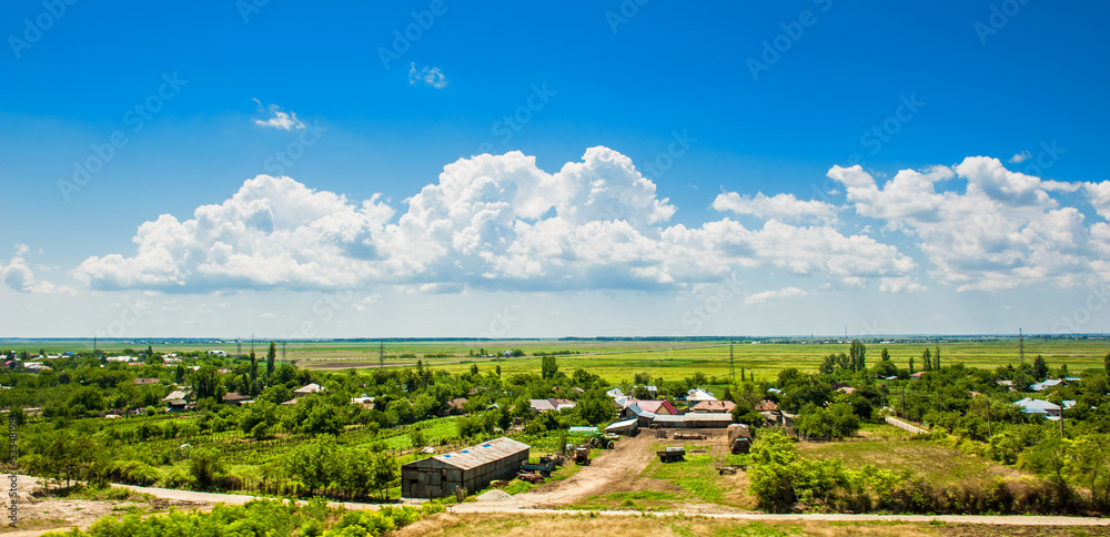 Romanian countryside landscape, village.Group of houses