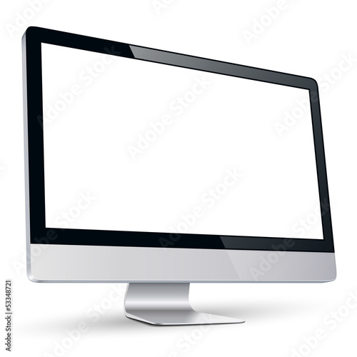 Computer monitor display with blank white screen.